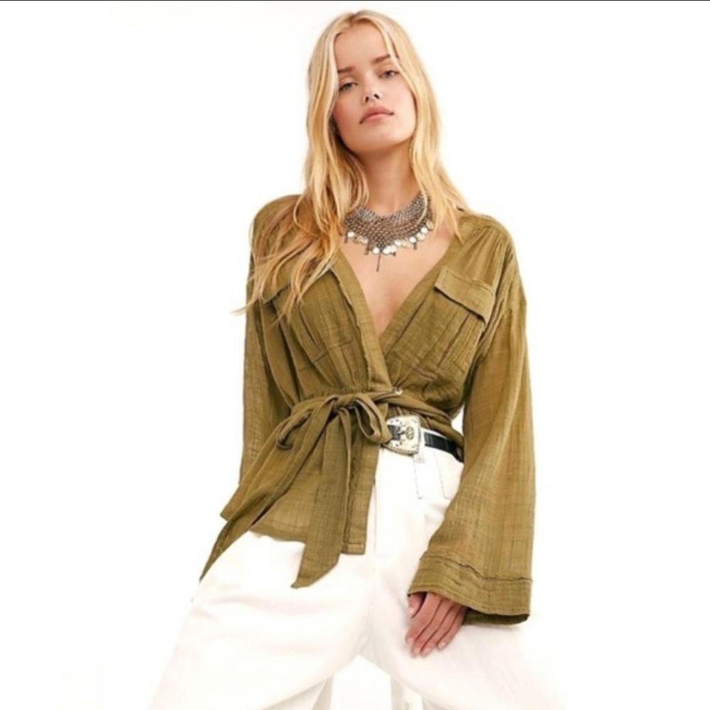Green flowy wrap top